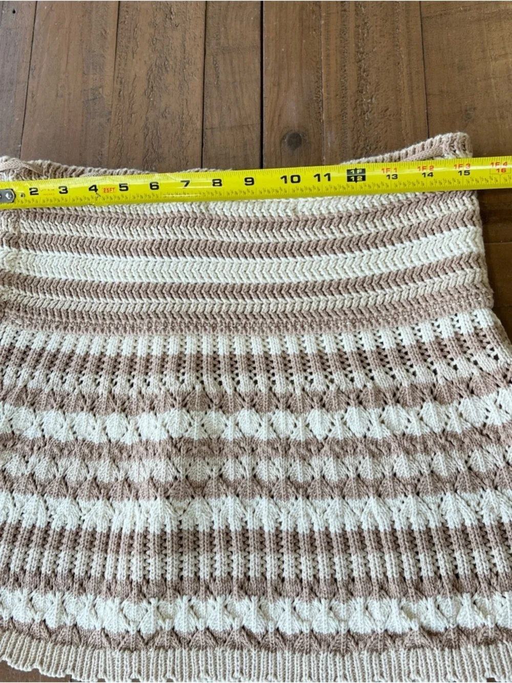 Free People Beach Crocheted Knit Mini Skirt XS Beige Cream Stripe Boho Festival